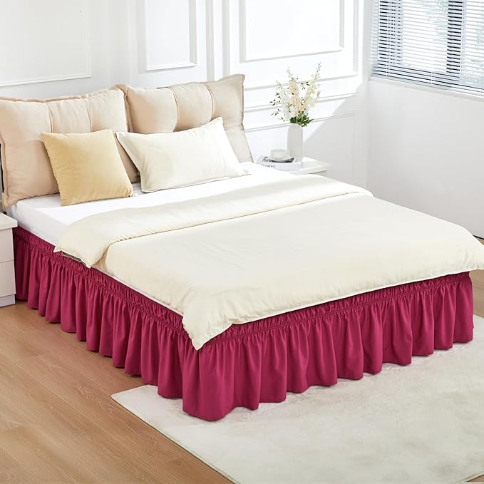RIMELA Rose Purple Bed Skirt Queen Size 15 Inch Drop Elastic Wrap Around Dust - Image 7