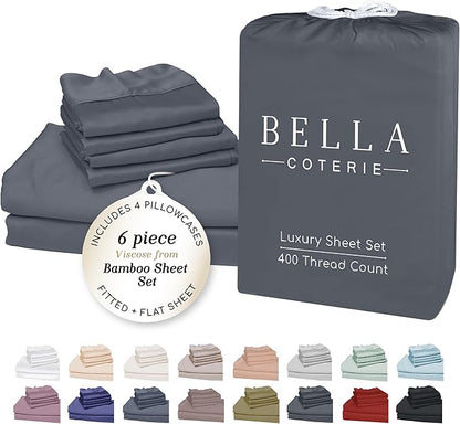 Bella Coterie 6 Piece Luxury Bamboo Viscose Split Top King Size Sheet Set | 34" by BC