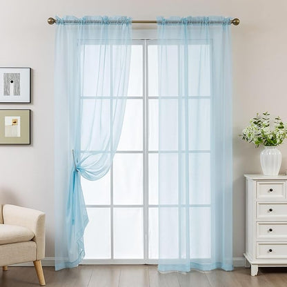 Blue Sheer Curtains 63 Inch Length, Privacy Semi Sheer Curtains - Image 8