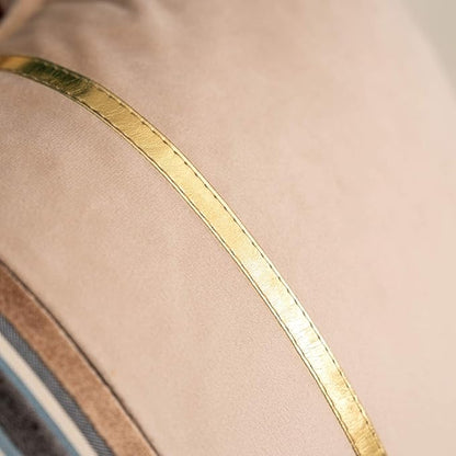 Yangest Brown Striped Patchwork Throw Pillow Cover Gold Leather Cushion Cover - Image 4