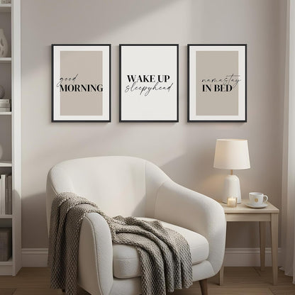 framed neutral 3 piece minimalist canvas wall art, front angle view