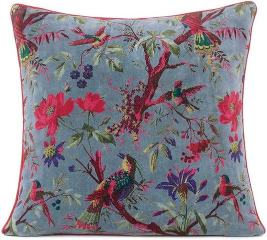 Eyes of India Boho Velvet Bird Print Throw Pillow Cover, Colorful Decorative by EyesofIndia