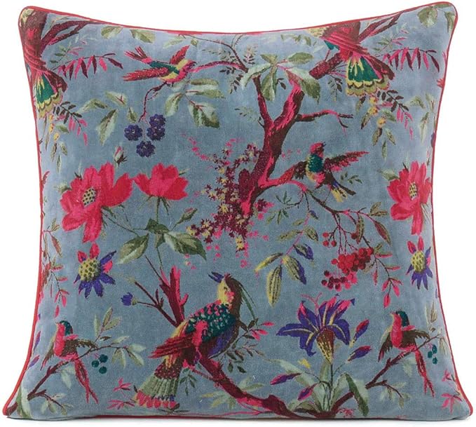 Eyes of India Boho Velvet Bird Print Throw Pillow Cover, Colorful Decorative by EyesofIndia