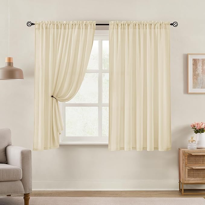 HOMEIDEAS Non-See-Through Taupe Privacy Semi Sheer Curtains 63 Inches Long 2 - Image 2