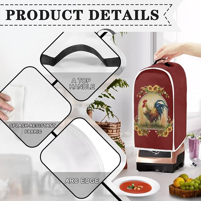 Sunflower Rooster Print Blender Dust Cover, Stand Mixer or Coffee Maker - Image 4