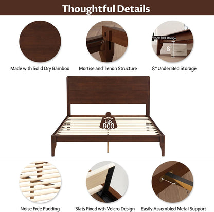 merax queen size bamboo platform bed frame with showing dimensions