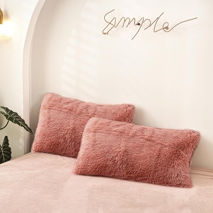 MorroMorn Decorative Pillows Covers, 2 Packs Faux Fur Pillow Cases Standard Size by MorroMorn