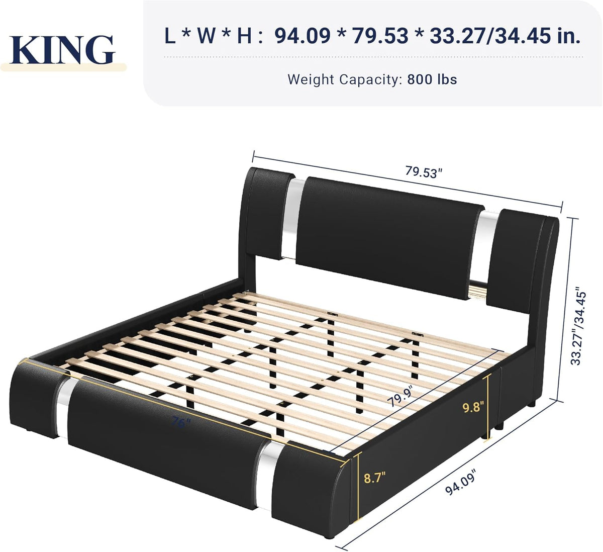 allewie king bed frame with iron piece decor shown in use