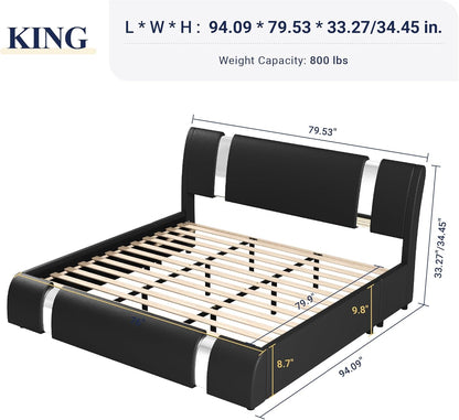 allewie king bed frame with iron piece decor shown in use