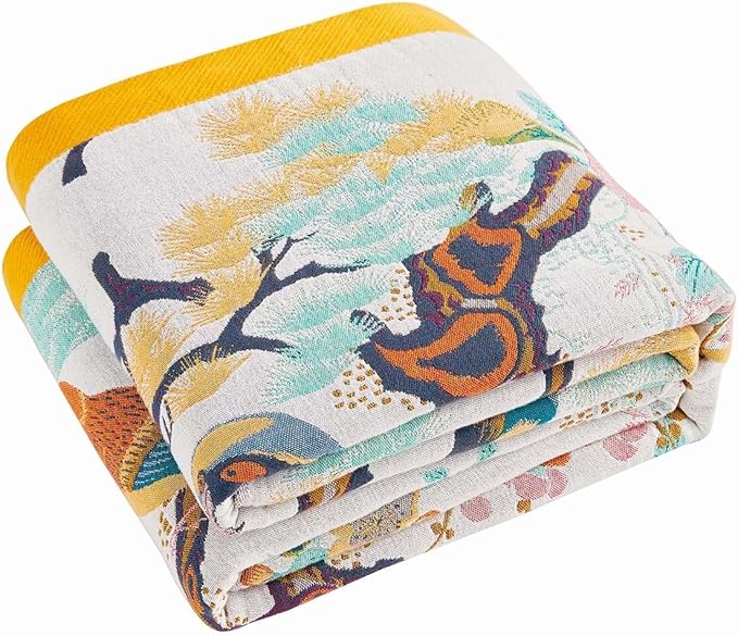 Fall Throw Blanket for Couch, 100% Cotton Muslin Breathable Woven Farmhouse by XIBLC
