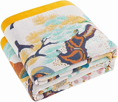 Fall Throw Blanket for Couch, 100% Cotton Muslin Breathable Woven Farmhouse by XIBLC