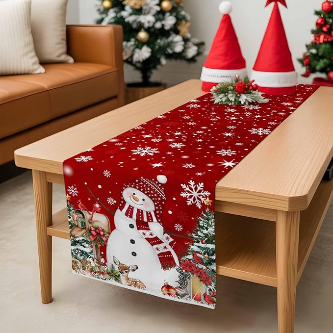 Red Snowman Christmas Table Runner, 18x72 Inch, Xmas Tree Table Runners Elk - Image 8