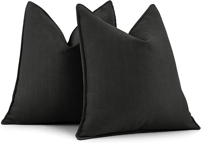 ZWJD Black Pillow Covers 18x18 Set of 2 Chenille Throw Pillow Covers by ZWJD