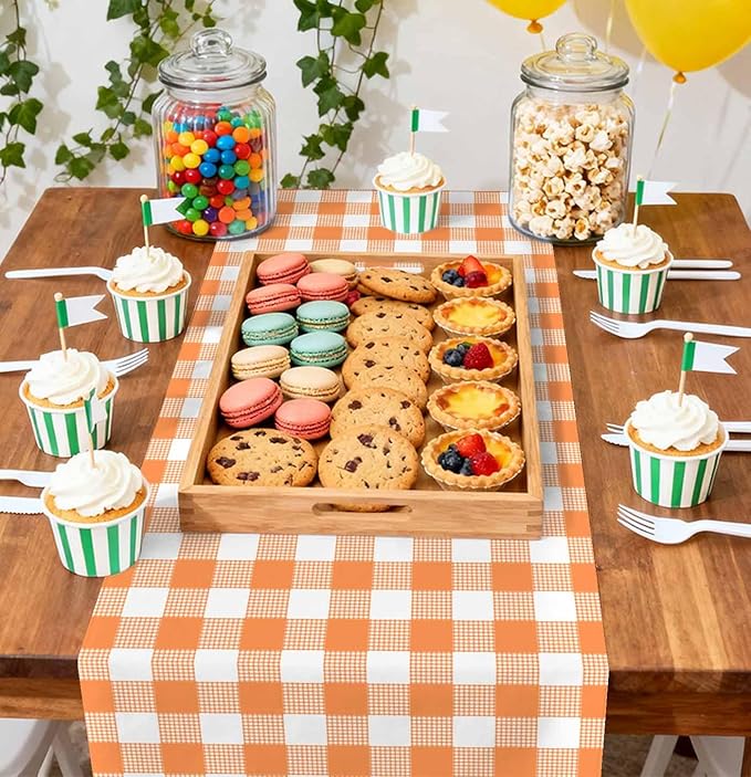 12 Pcs Orange and White Checkered Table Runner Plastic 14 x 108 Disposable - Image 5