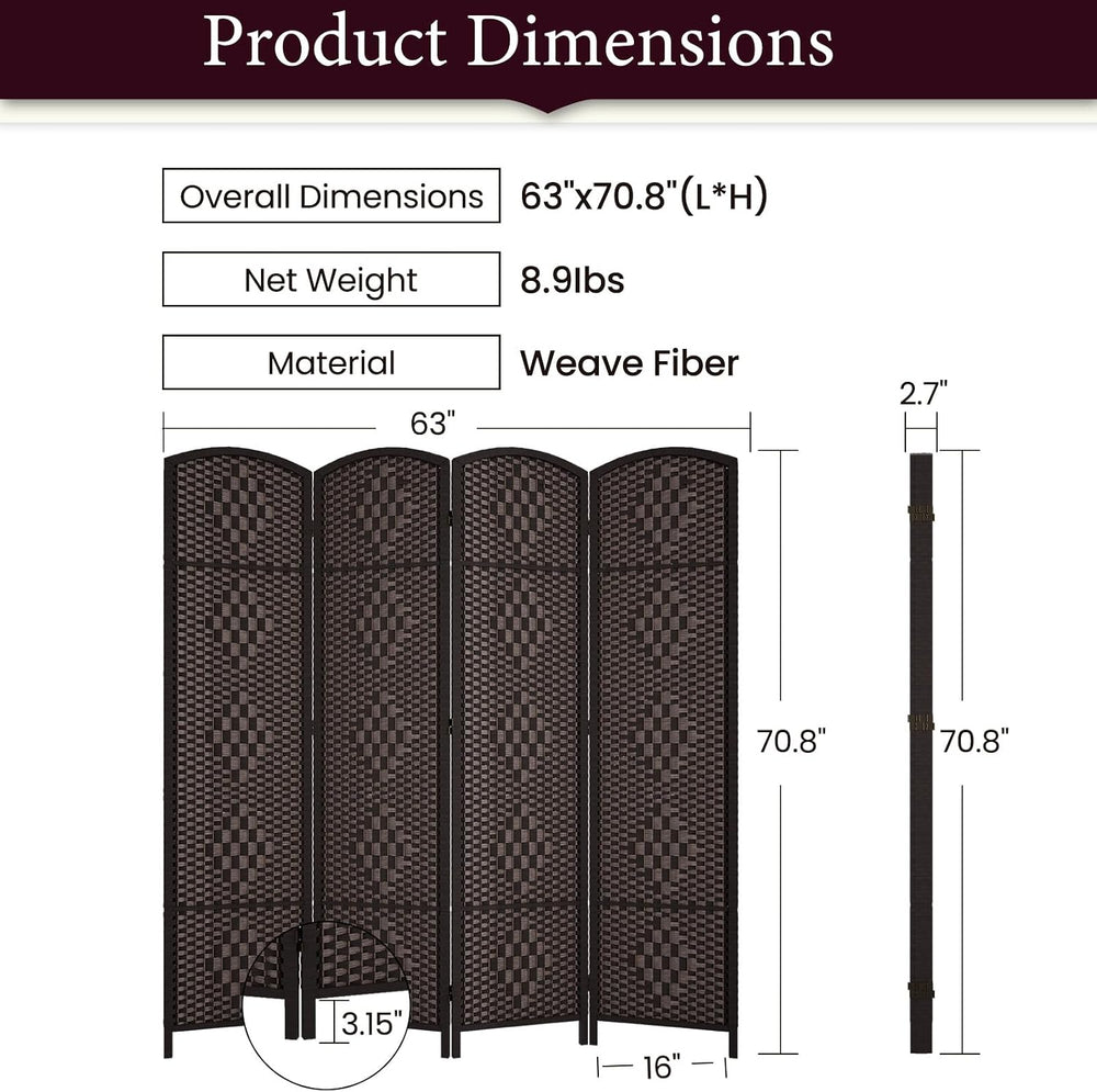 RHF Room Divider, 4 Panel Partition Room Dividers Screen, Dark Coffee