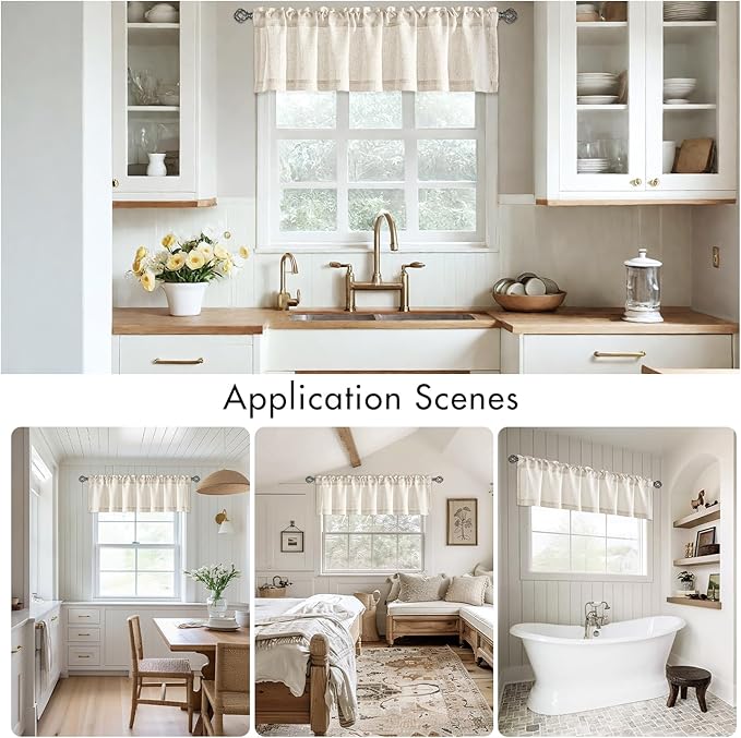 Linen Valance for Windows 2 Panels, Natural Ivory Rod Pocket Light Filtering - Image 5