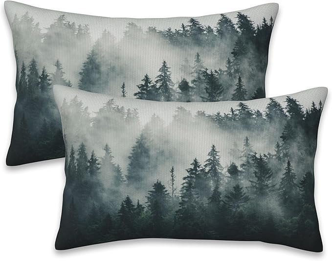Misty Forest Throw Pillow Cover Case Foggy Forest Throw Pillows Set of 2 Super by Naqiuli