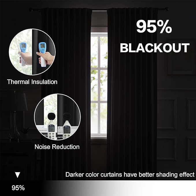 DUALIFE Black Blackout Curtain Drapes Solid Thermal Insulated Energy Efficient - Image 6