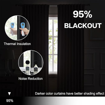 DUALIFE Black Blackout Curtain Drapes Solid Thermal Insulated Energy Efficient - Image 6