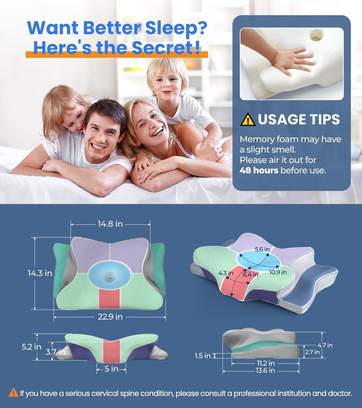 ultra pain relief cooling pillow for neck support on a desk or shelf