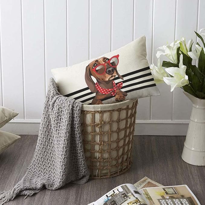 TKS MITLAN Brown Dachshund Dog Pillow Covers 12 x 20 Inch Red Sunglasses and - Image 6