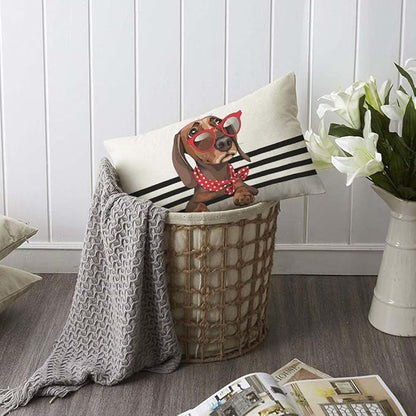 TKS MITLAN Brown Dachshund Dog Pillow Covers 12 x 20 Inch Red Sunglasses and - Image 6