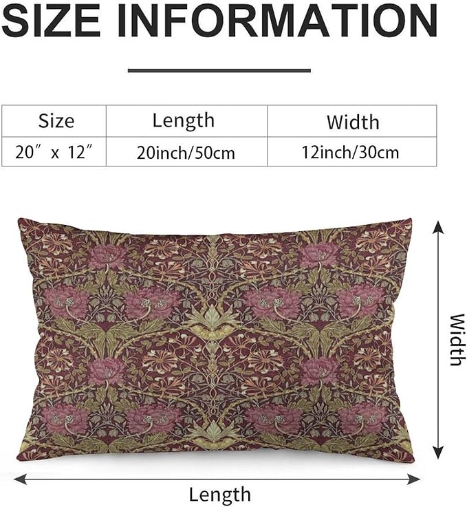 Honeysuckle Floral William Morris Throw Pillow Covers 12x20 Inch Aesthetic - Image 2