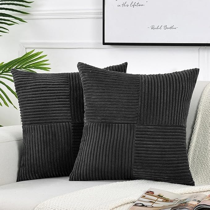 Fancy Homi 2 Packs Black Samll Decorative Throw Pillow Covers 12x12 Inch by Fancy+Homi