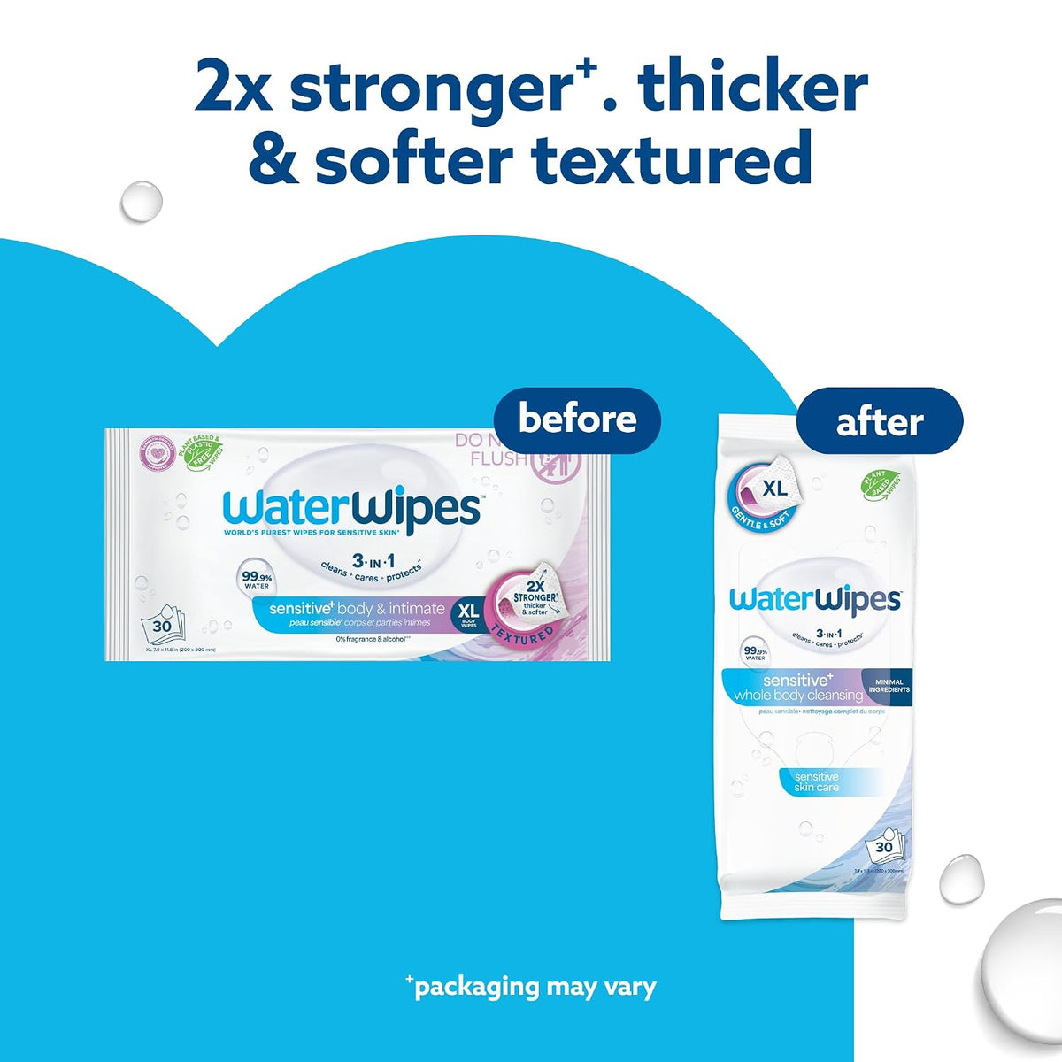 waterwipes sensitive whole body cleansing wipes, 99.9% purified shown in use