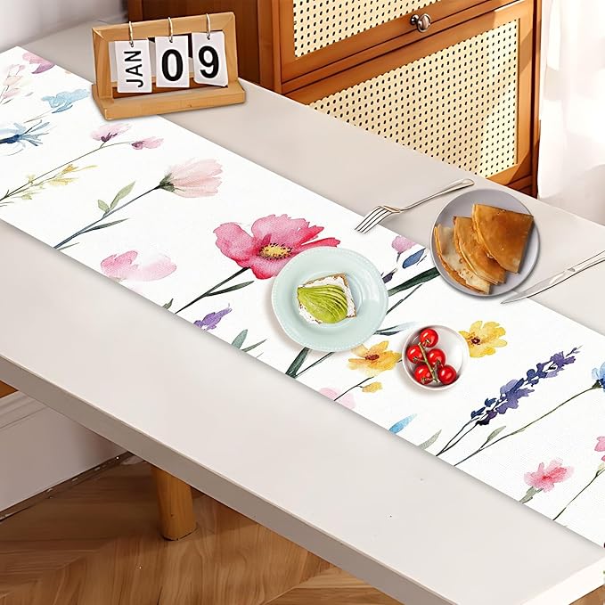 Elegant Watercolor Floral Table Runner – 13x72 Inch Soft Cotton Fabric - Image 7