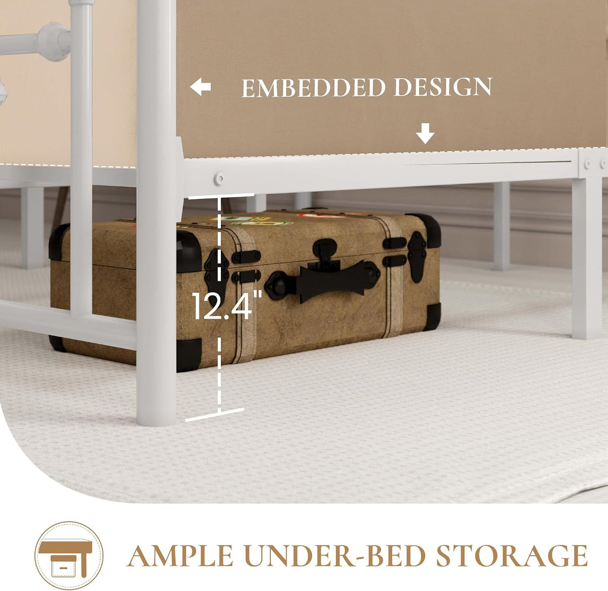 sha cerlin 14" full size metal platform bed showing dimensions