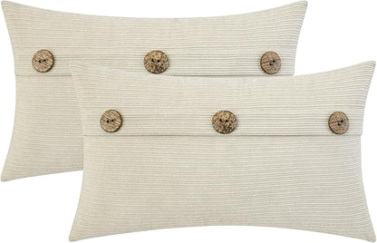 HWY 50 Cream White Chenille Throw Pillow Covers 12x20 Inch by HWY50