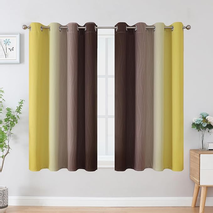 Estelar Textiler Yellow and Brown Blackout Curtains, Full Light Blocking - Image 2