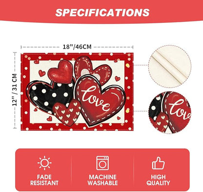 Artoid Mode Red Dot Heart Love Valentine Placemats Set of 4, 12x18 Inch Wedding - Image 6