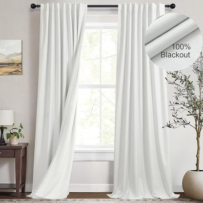 Ivory White Curtains 84 Inch Length 2 Panels by DANCURTON