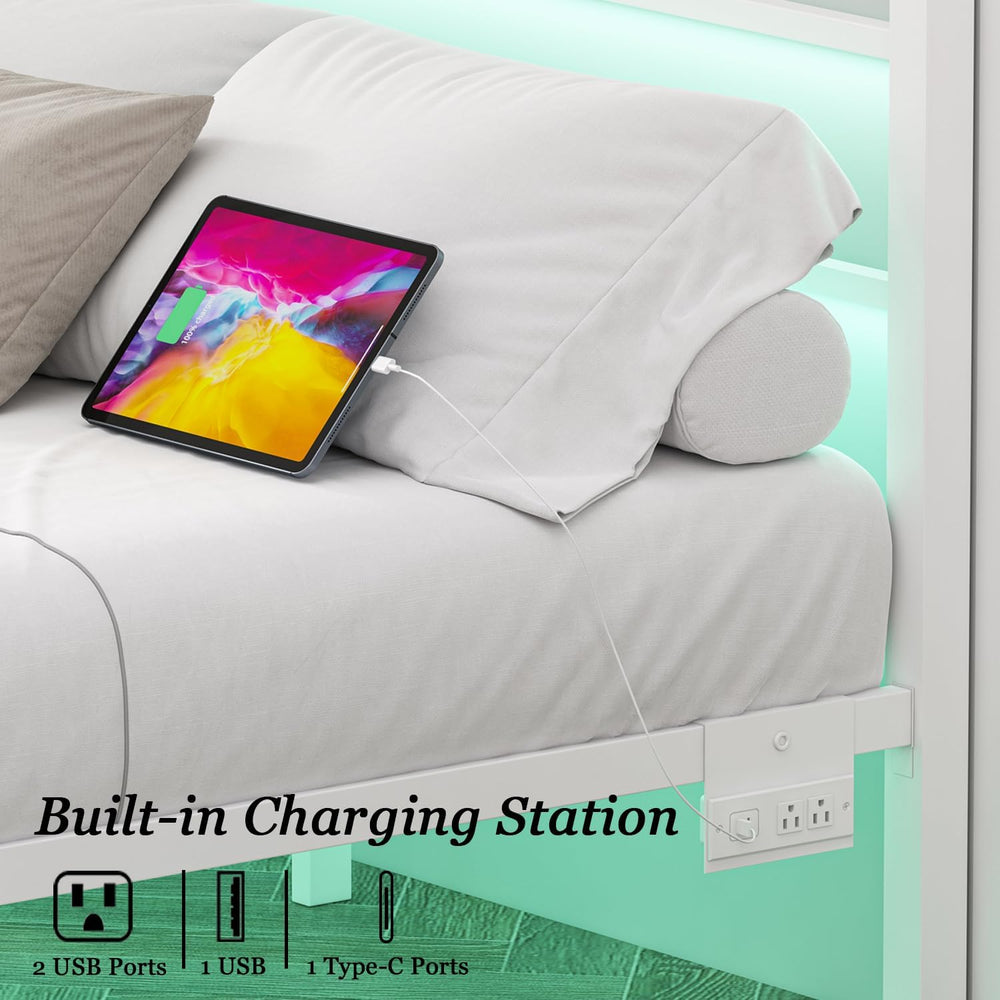 Jenmit Full Size Bed Frame with Charging Station & LED Lights,Full Metal ...