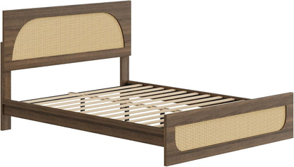 kislot boho rattan bed frame, farmhouse platform, walnut, view 9