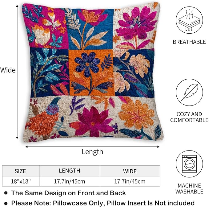 Throw Pillow Covers 18x18 Set of 2, Simple Patchwork Cushion Covers, Decorative - Image 3