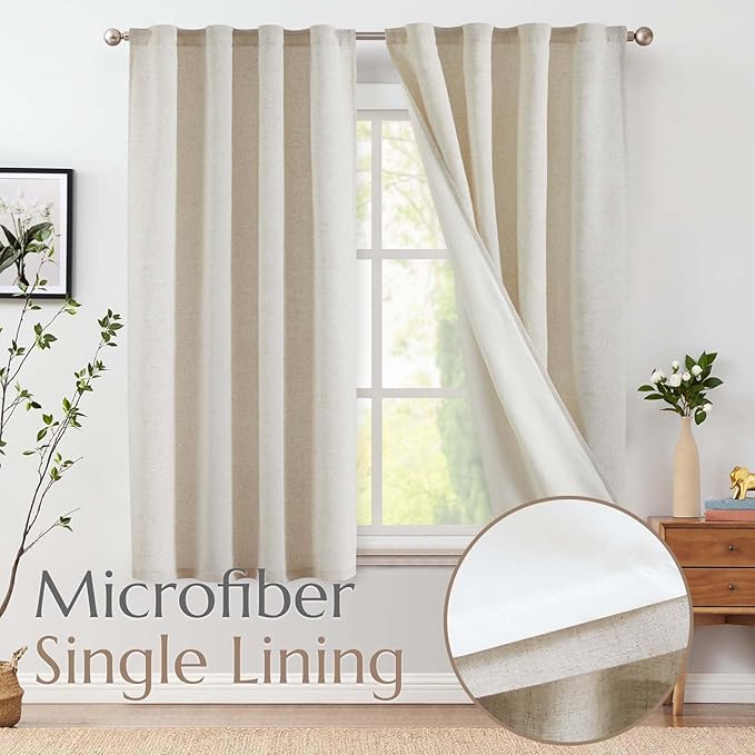 jinchan Linen Curtains with Privacy Lining 63 Inches Length Crude Beige Natural - Image 2