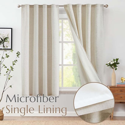 jinchan Linen Curtains with Privacy Lining 63 Inches Length Crude Beige Natural - Image 2