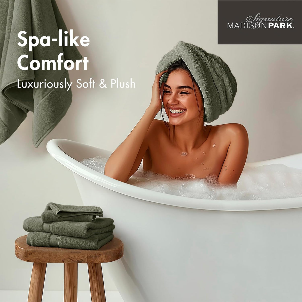 madison park 800gsm 100% cotton bathroom bath towel showing dimensions