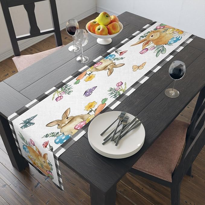 Easter Bunnies Table Runner, Easter Eggs Linen Farmhouse Table Runners - Image 6