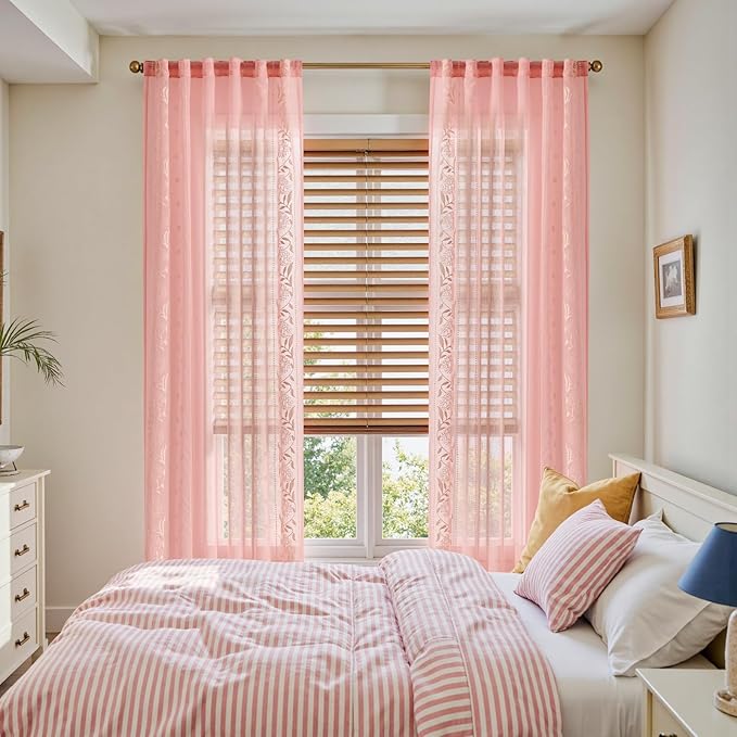 jinchan Winslow Pink Sheer Curtains 84 Inch - Image 3