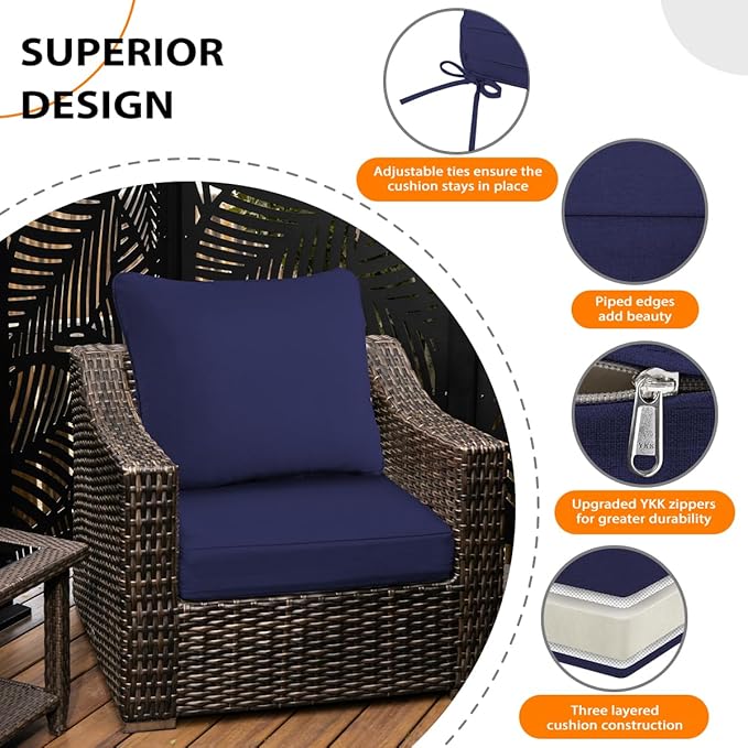 Sundale Outdoor Olefin Deep Seat Cushion, Patio Chair Cushion and Pillow - Image 4