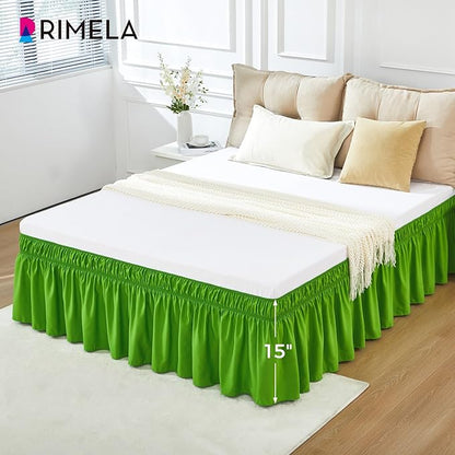 RIMELA Green Bed Skirt Queen Size 15 Inch Drop, Elastic Bed Skirting - Image 3