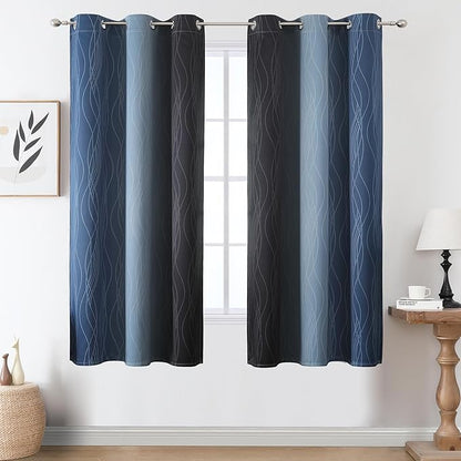 Estelar Textiler Navy Blue and Black Ombre Blackout Curtains 63 Inches Long - Image 2