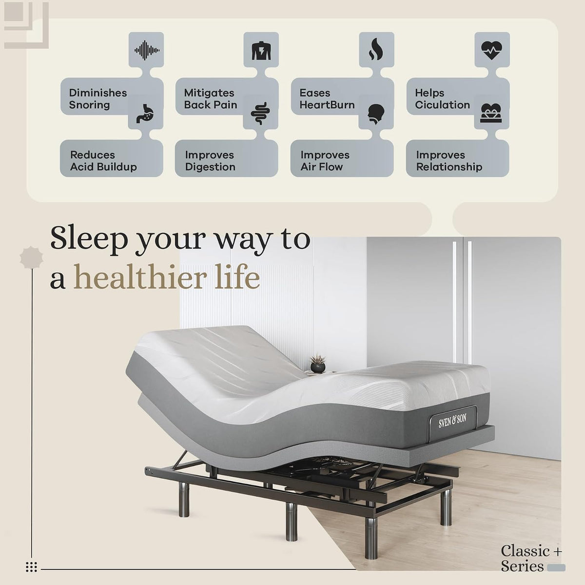 sven & son harmony adjustable bed base, head, close-up detail