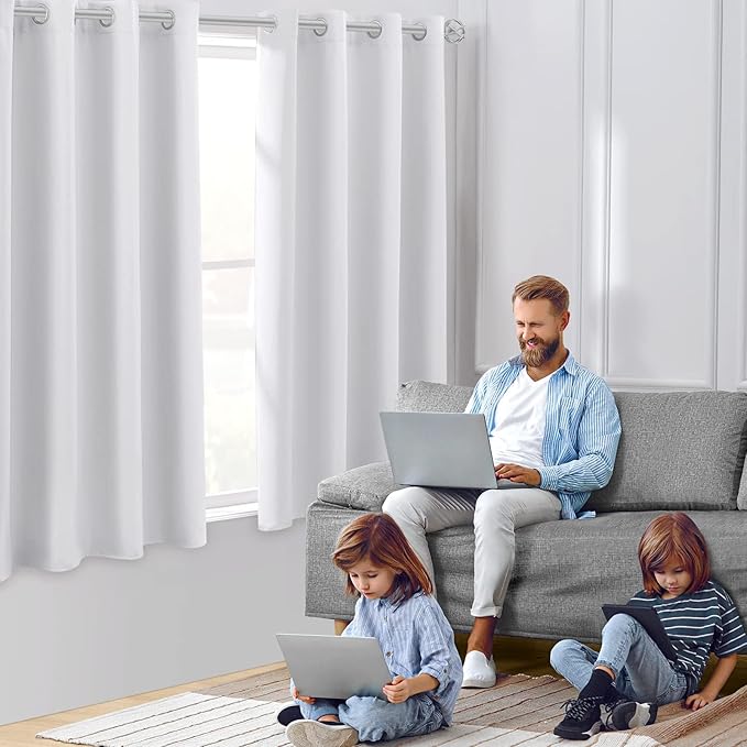 HOMEIDEAS Greyish White Blackout Curtains 52 X 63 Inch Bedroom Curtains Set of - Image 2