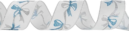 MEEDEE Blue and Silver Christmas Ribbon 2.5 Inch White Satin Ribbons - Image 8