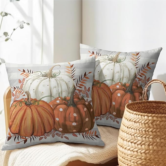 Fall Pumpkins Outdoor Pillows 18x18 Inch Set of 2 Autumn Harvest Pumpkin - Image 5